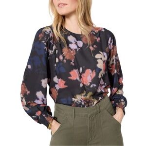 Evereve Lua Blurry Floral Blouse size XS Long Sleeve Crew Neck NWT Top